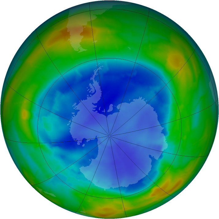 Antarctic ozone map for 16 August 2009